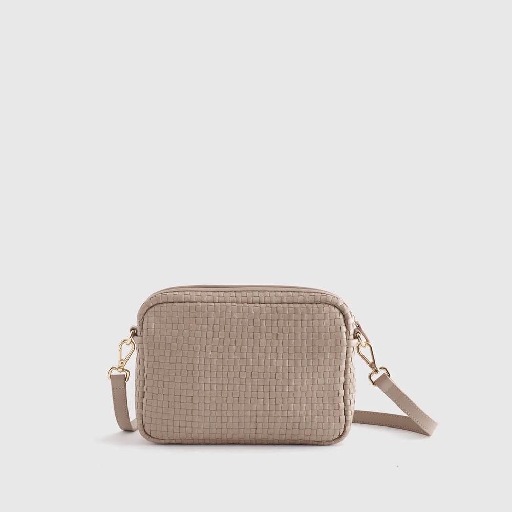 Quince Taupe Woven Crossbody Bag